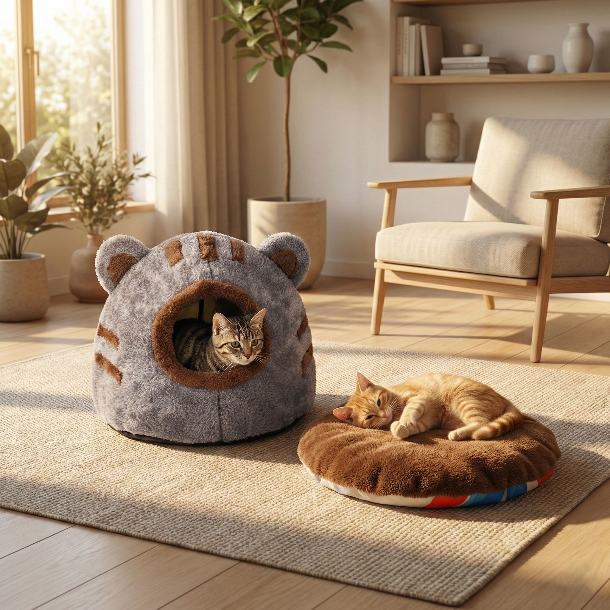 Panier Nid Cocon Ours HammiePets - Lit Apaisant Semi-Fermé - Auto-Chauffant & Déhoussable - Tailles M/L