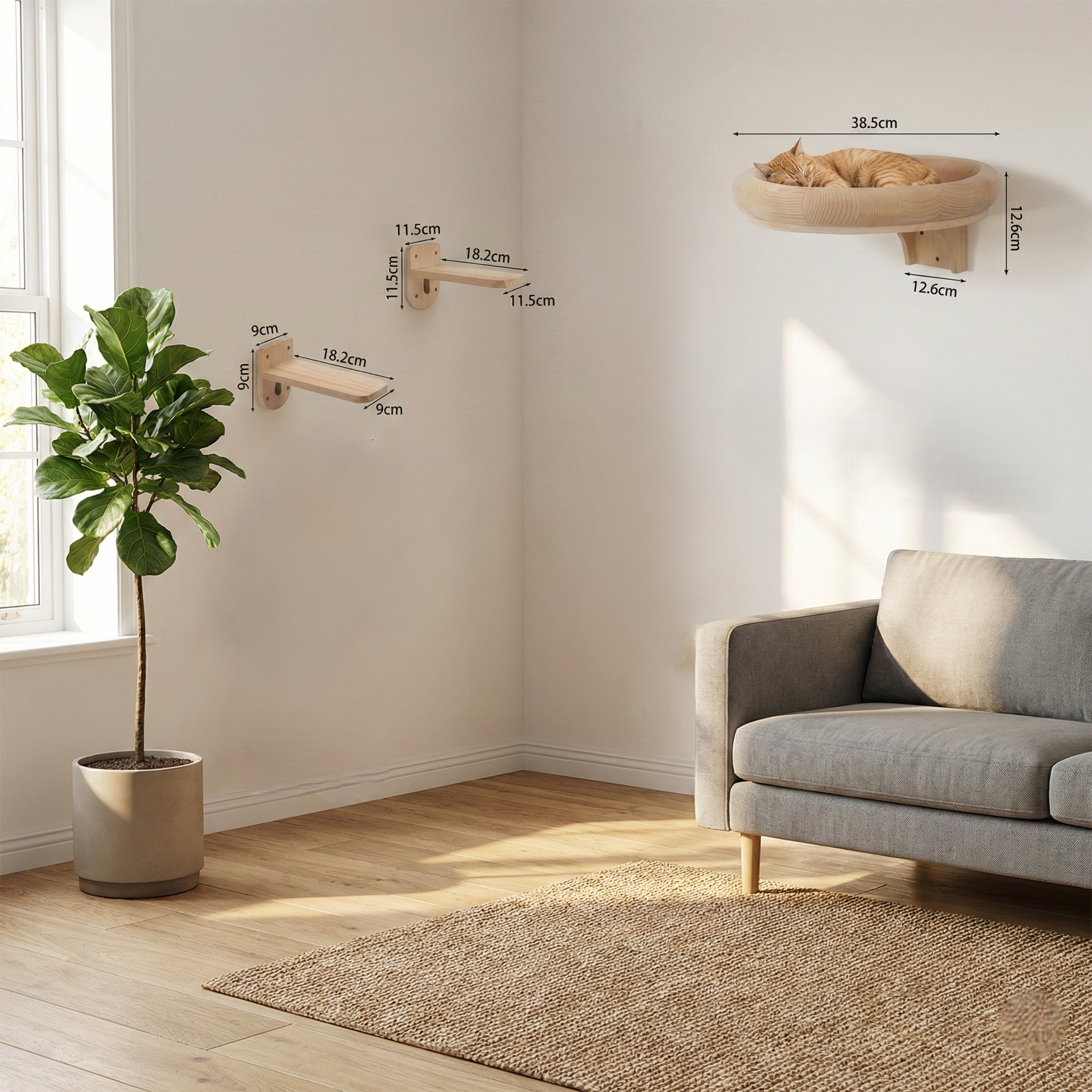 Parcours Mural SkyWalk HammiePets - Arbre à Chat Mural en Bois de Pin Massif - Modulable & Gain de Place