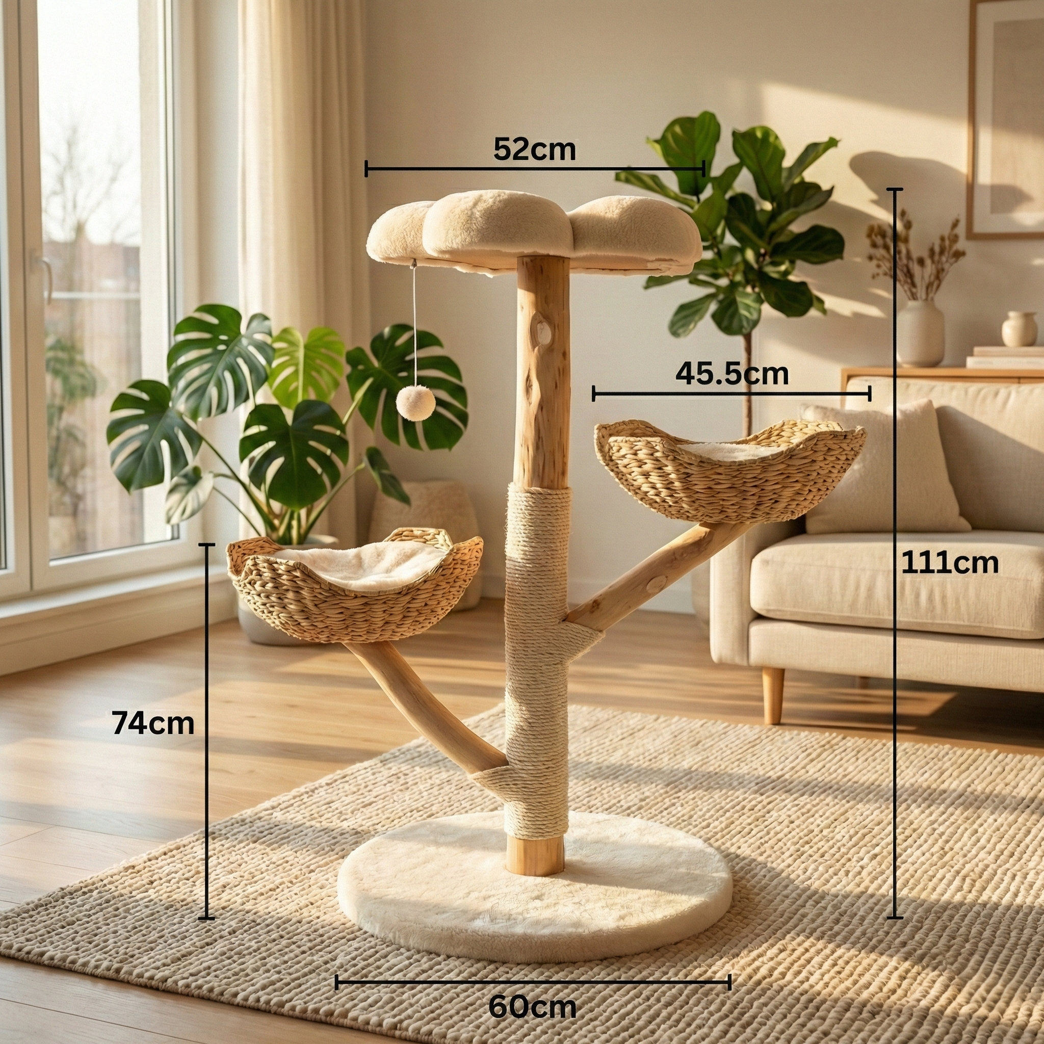 Arbre à Chat Design Nordic Wood HammiePets - 110cm - Bois Moderne & Coussins Lavables