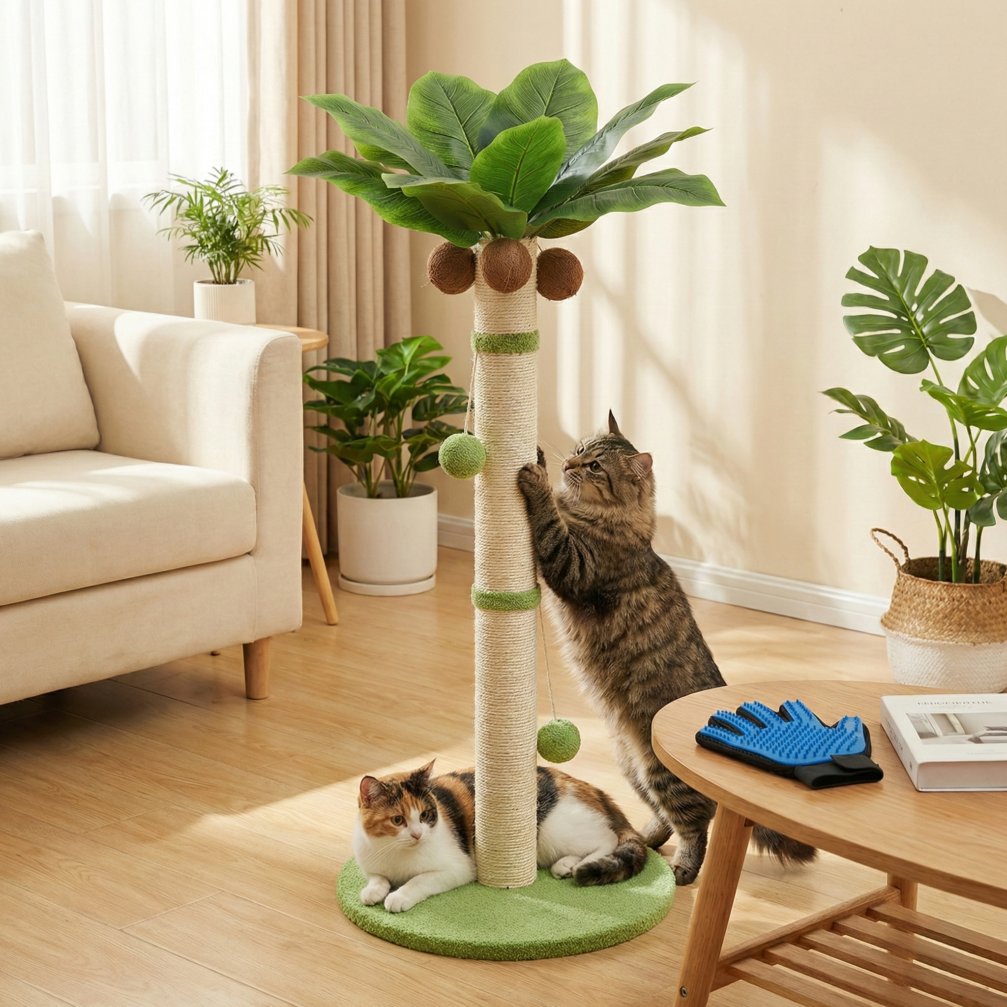 Arbre à Chat Palmier Tropico HammiePets - 70cm - Griffoir en Sisal Naturel avec Jouets Suspendus