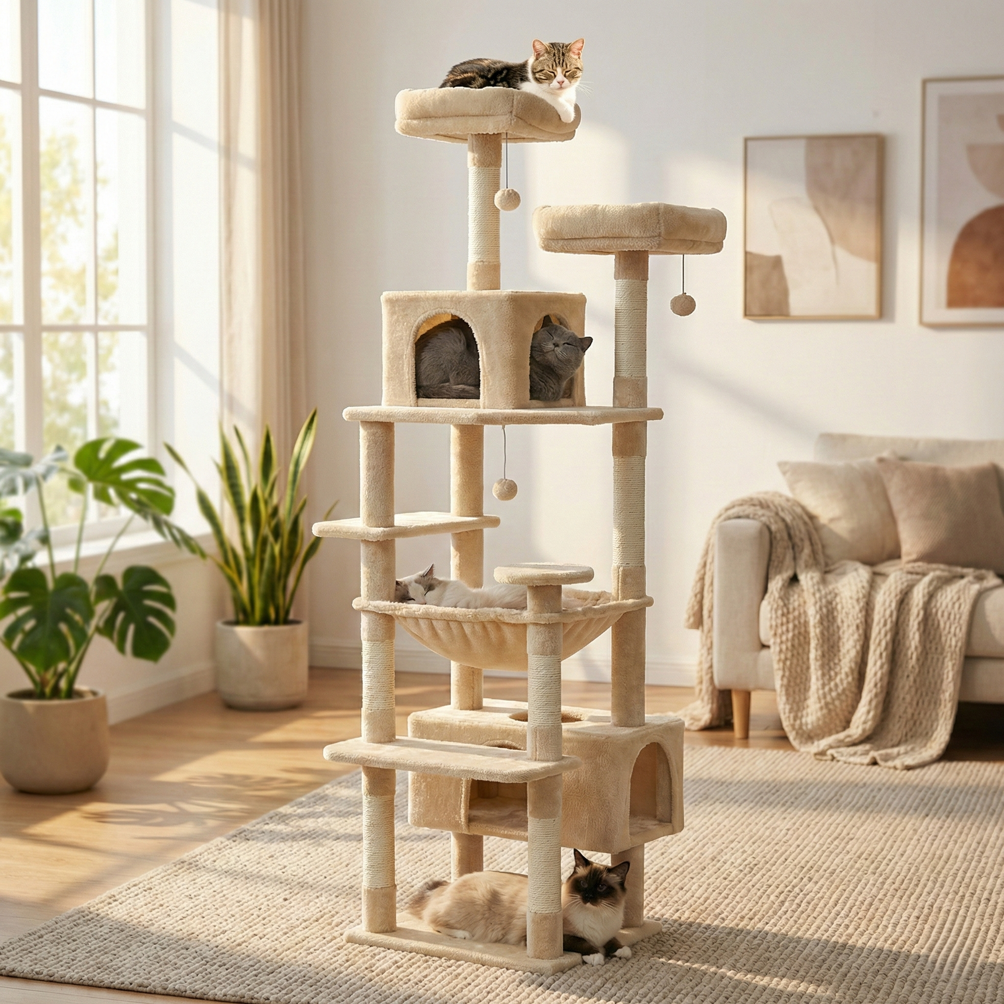 Arbre à Chat Géant SkyPalace HammiePets - Spécial Maine Coon & Multi-Chats - Hauteur 136 à 184cm