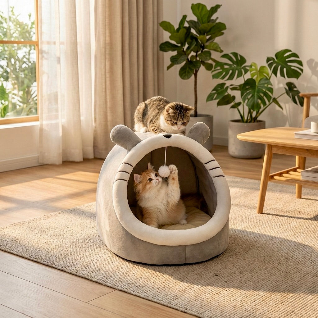 Lit Grotte Little Bear HammiePets - Panier Auto-Chauffant & Apaisant pour Chat - S/M/L