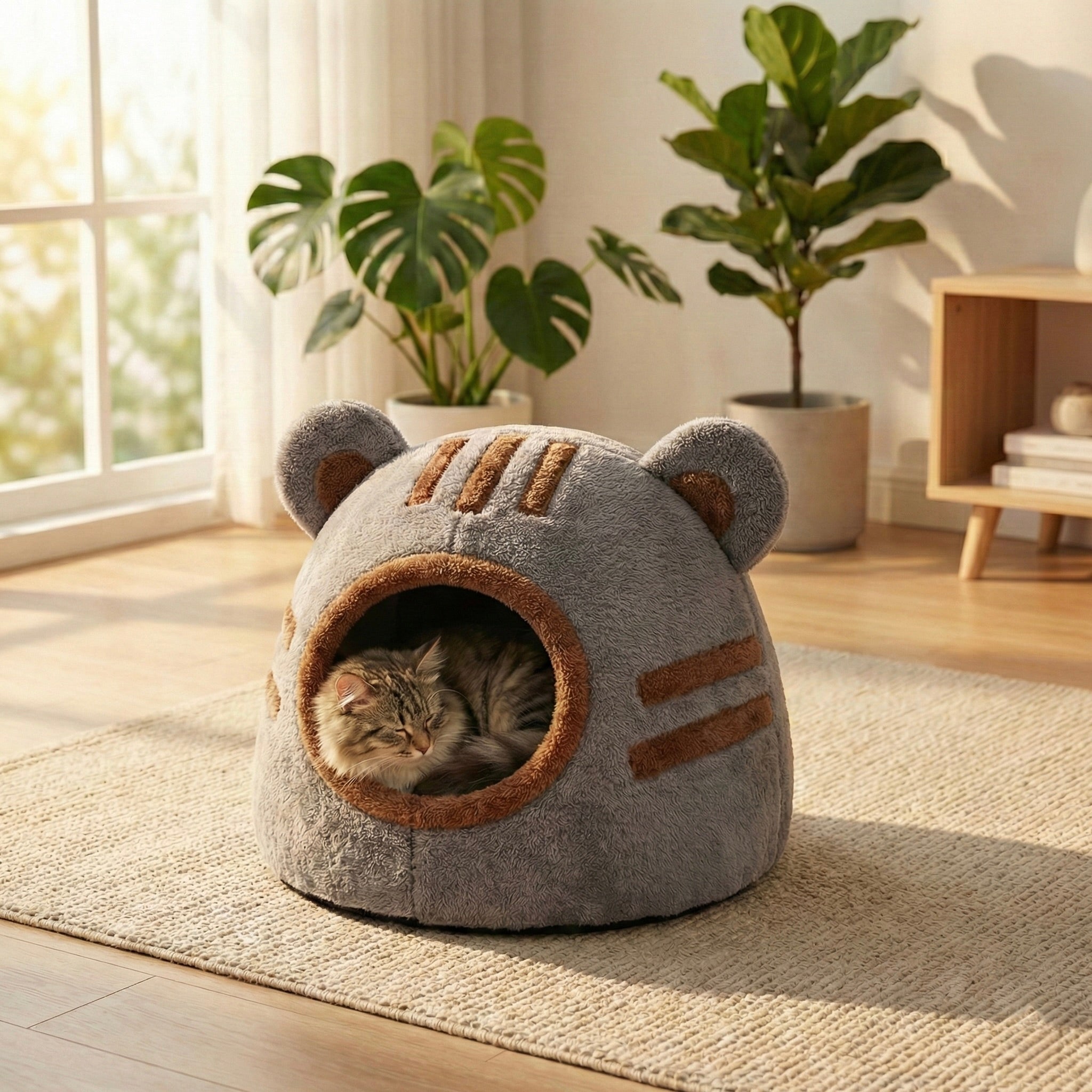 Panier Nid Cocon Ours HammiePets - Lit Apaisant Semi-Fermé - Auto-Chauffant & Déhoussable - Tailles M/L