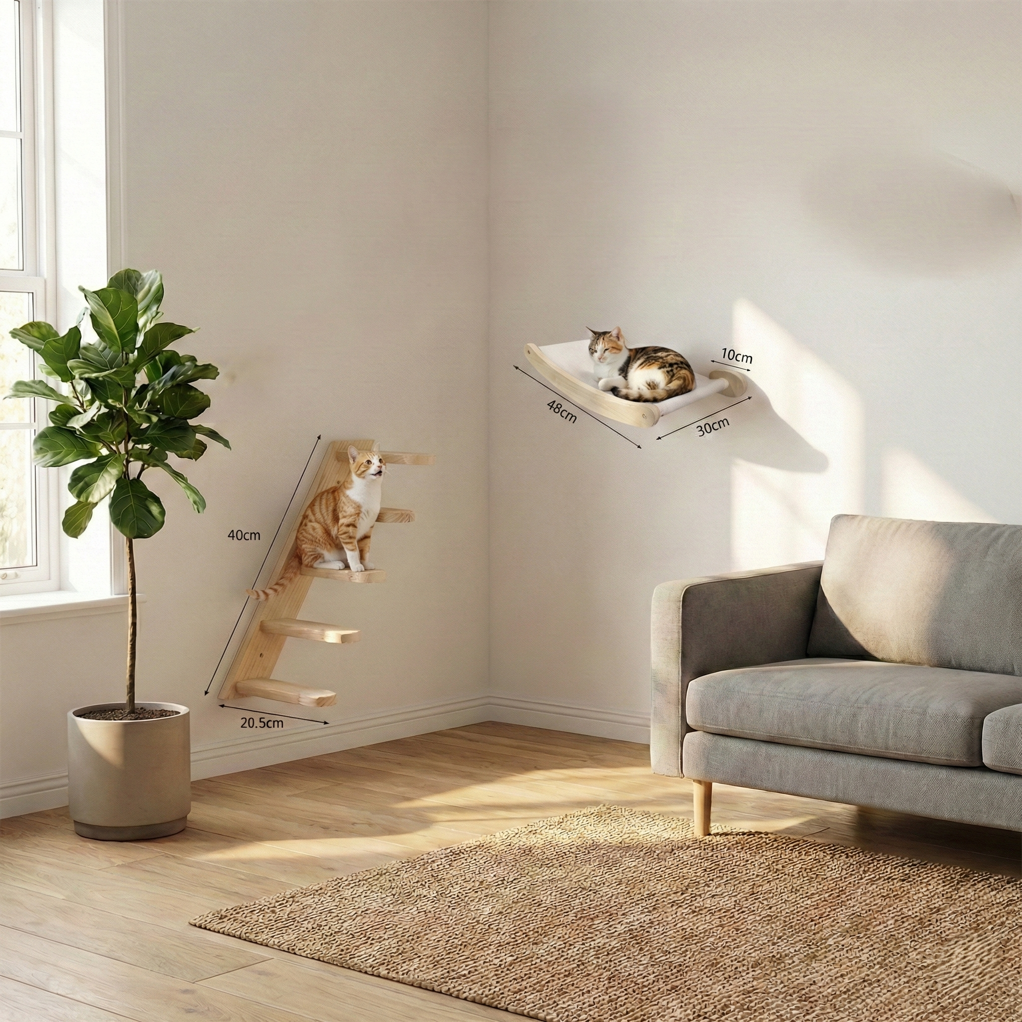 Parcours Mural SkyWalk HammiePets - Arbre à Chat Mural en Bois de Pin Massif - Modulable & Gain de Place