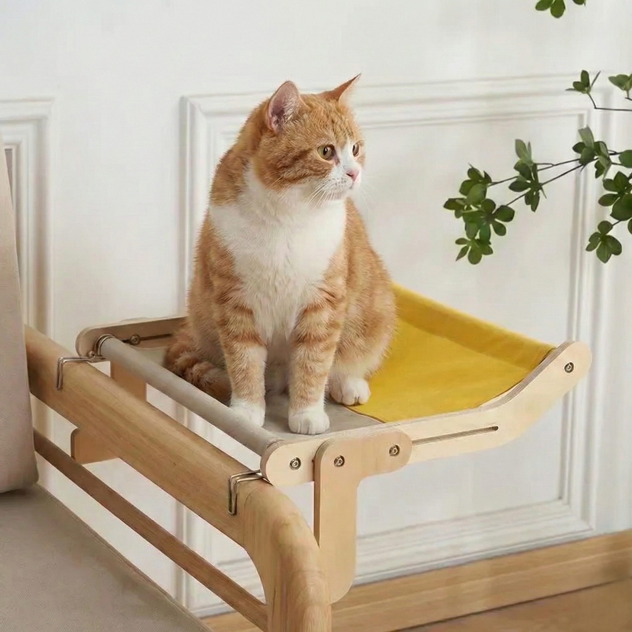 Hamac de Fenêtre Trône Panoramique HammiePets - Supporte 20kg - Lit Suspendu sans Perçage - Bois & Canvas