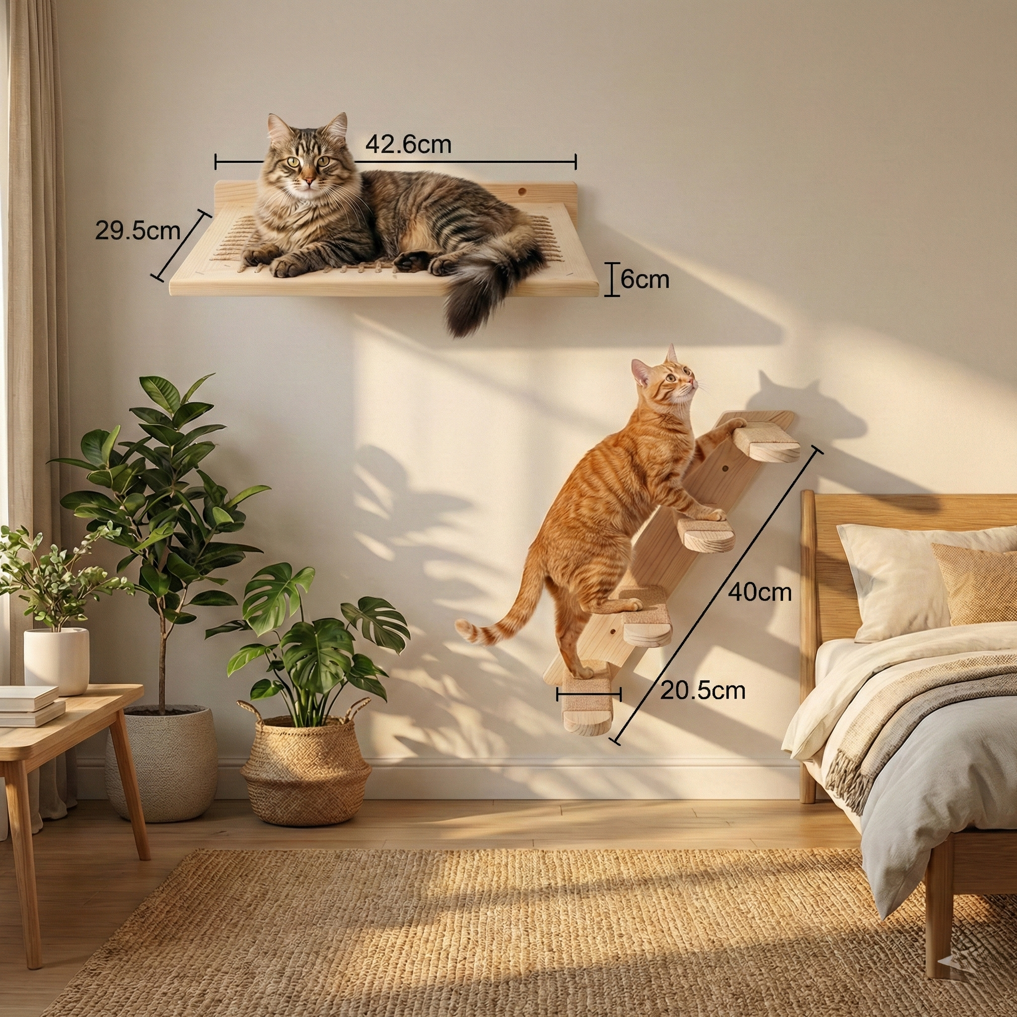 Parcours Mural SkyWalk HammiePets - Arbre à Chat Mural en Bois de Pin Massif - Modulable & Gain de Place