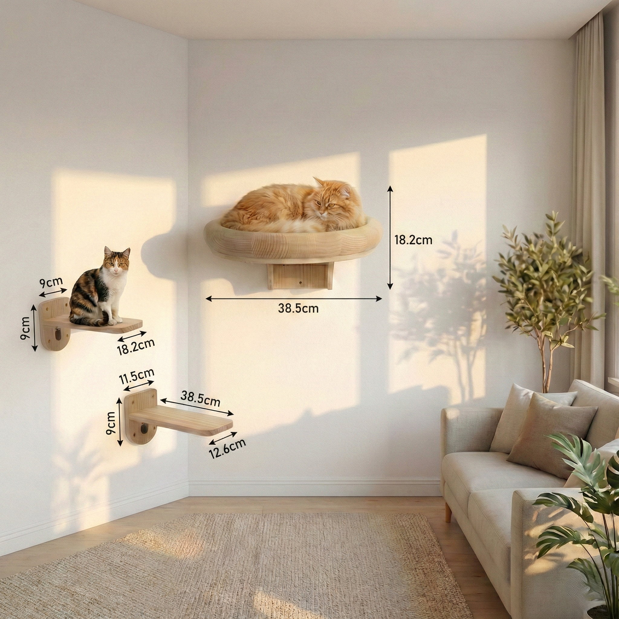 Parcours Mural SkyWalk HammiePets - Arbre à Chat Mural en Bois de Pin Massif - Modulable & Gain de Place