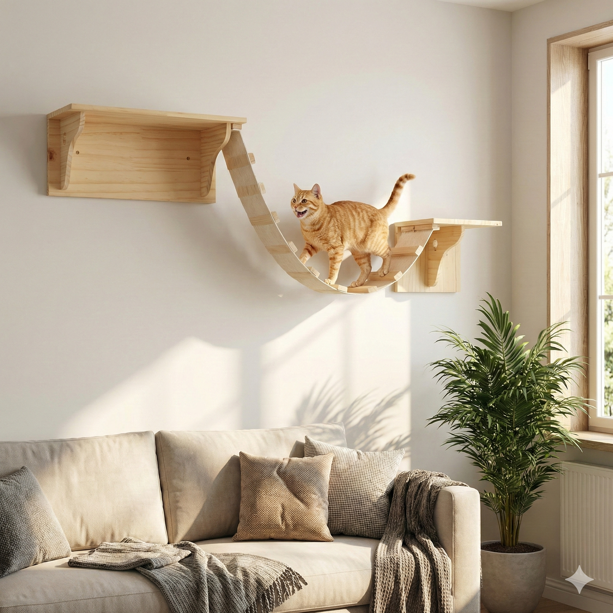 Parcours Mural pour Chat SkyWalk HammiePets - Arbre à Chat Mural en Bois de Pin Massif - Modulable & Gain de Place