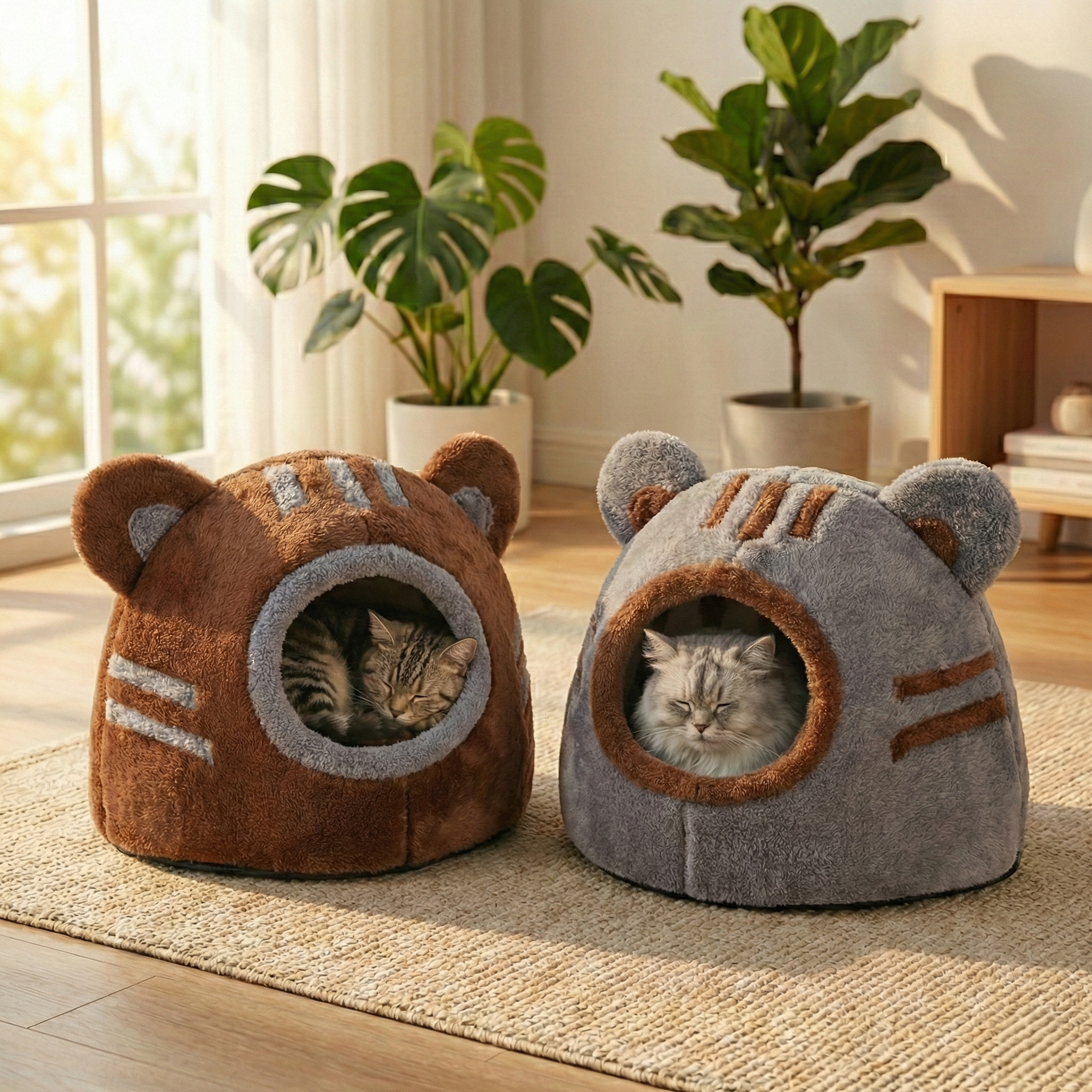 Panier Nid Cocon Ours HammiePets - Lit Apaisant Semi-Fermé - Auto-Chauffant & Déhoussable - Tailles M/L