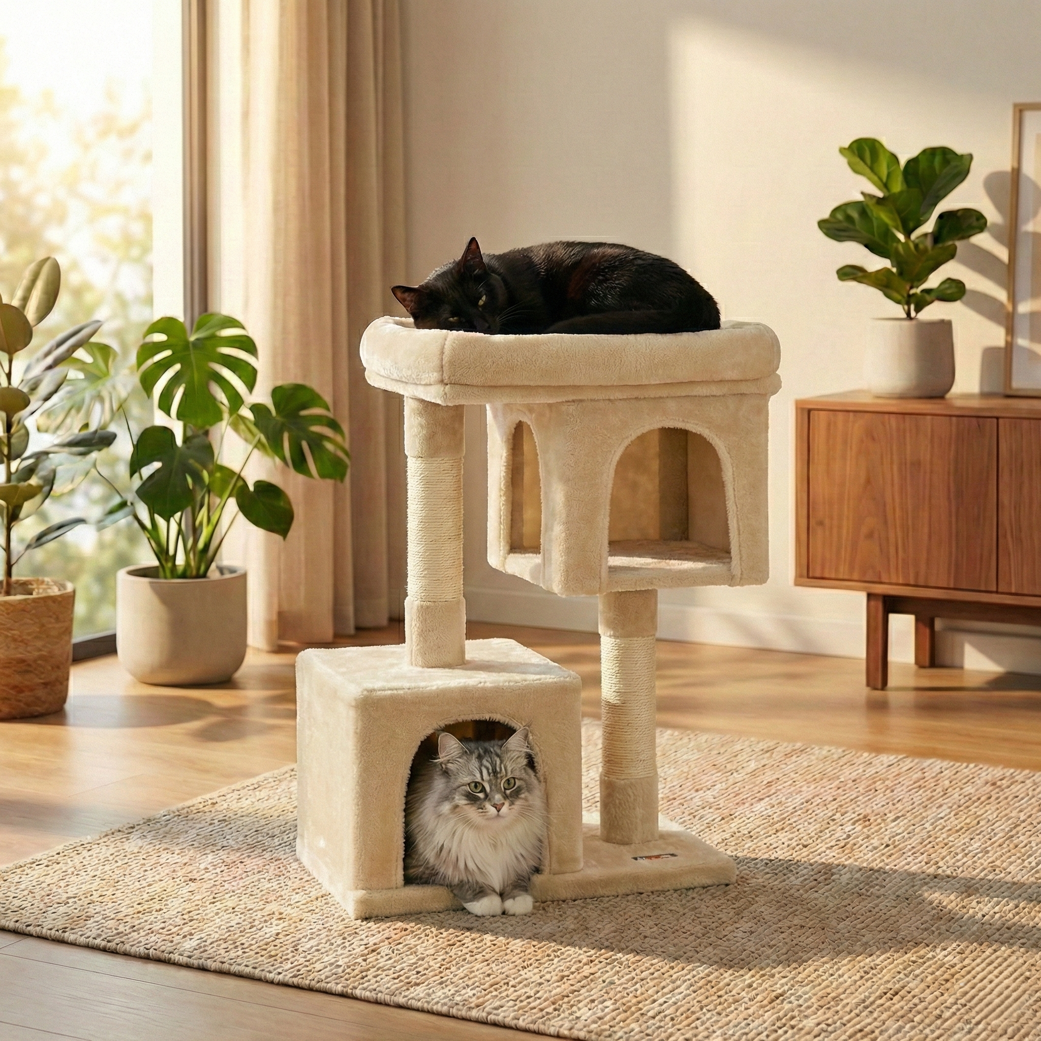 Arbre à Chat Loft Compact HammiePets - 84cm - Double Niche & Housse Lavable