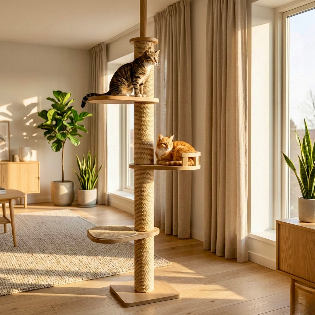 Tour d'Escalade Skyline HammiePets - Arbre à Chat Sol-Plafond 250-270cm - Sans Perçage & Télescopique