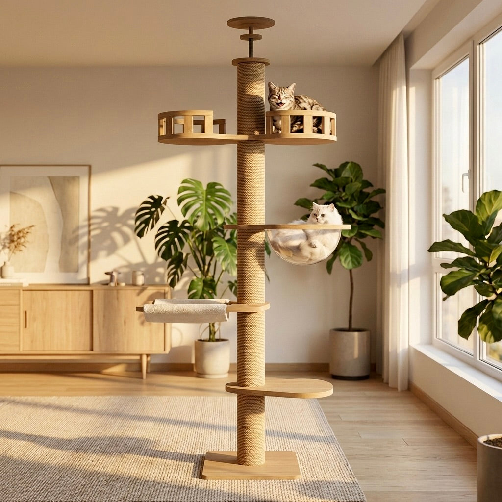 Tour d'Escalade Skyline HammiePets - Arbre à Chat Sol-Plafond 250-270cm - Sans Perçage & Télescopique