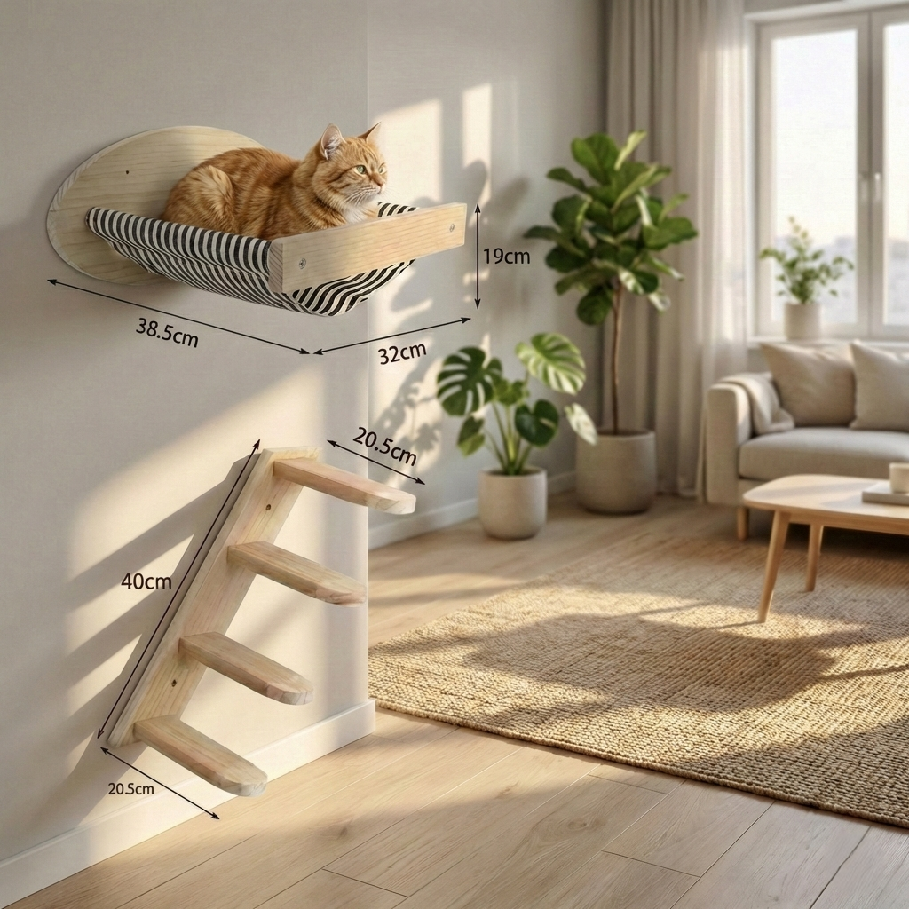 Parcours Mural SkyWalk HammiePets - Arbre à Chat Mural en Bois de Pin Massif - Modulable & Gain de Place