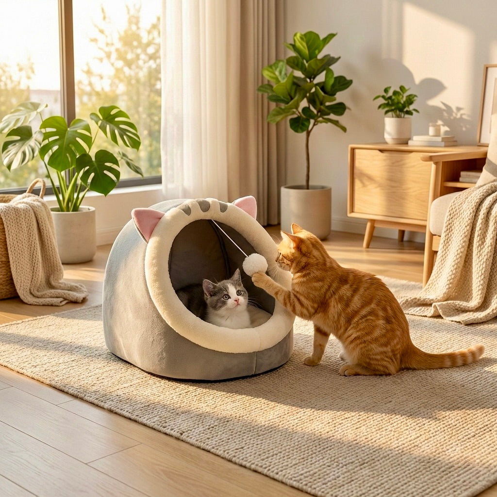 Lit Grotte Little Bear HammiePets - Panier Auto-Chauffant & Apaisant pour Chat - S/M/L