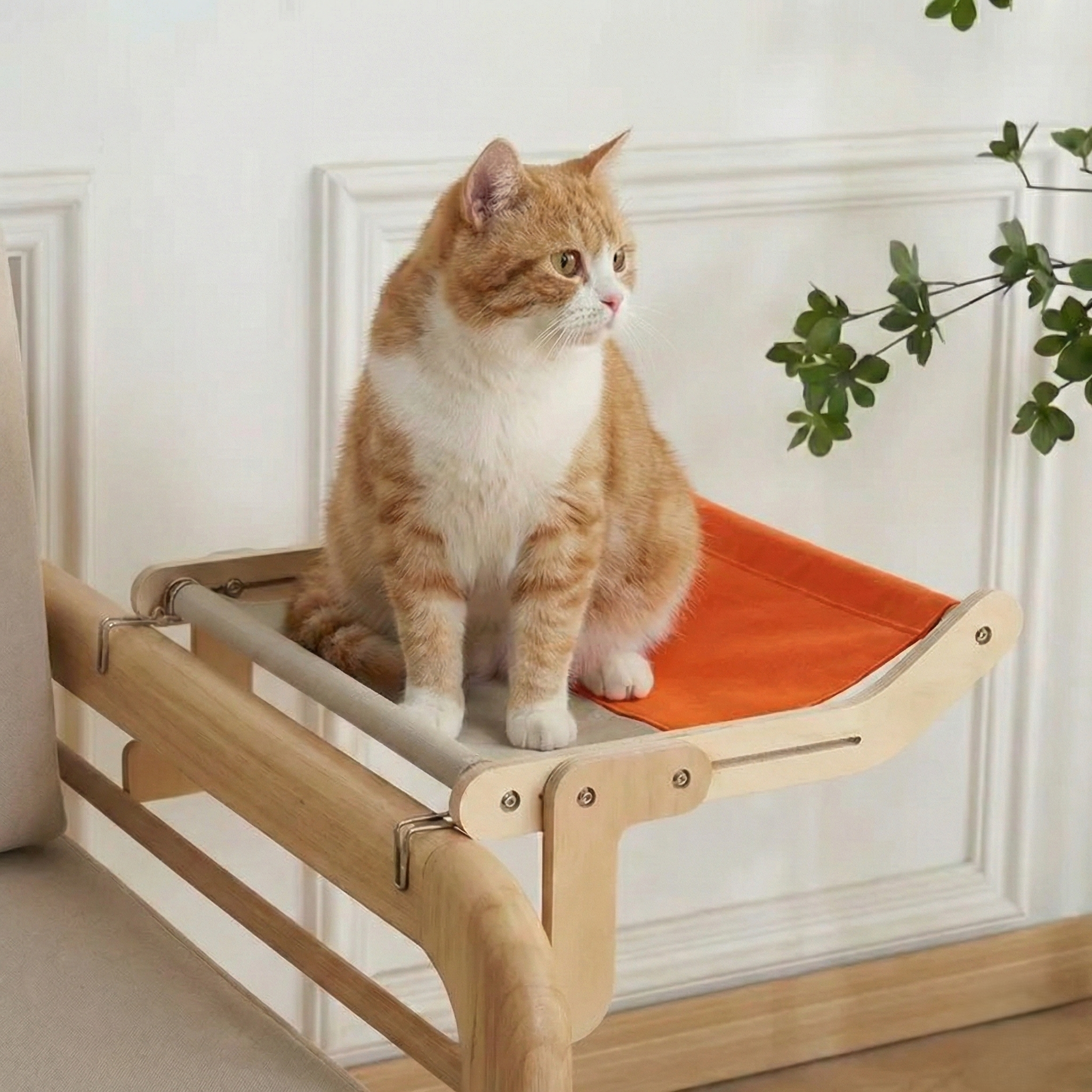 Hamac de Fenêtre Trône Panoramique HammiePets - Supporte 20kg - Lit Suspendu sans Perçage - Bois & Canvas