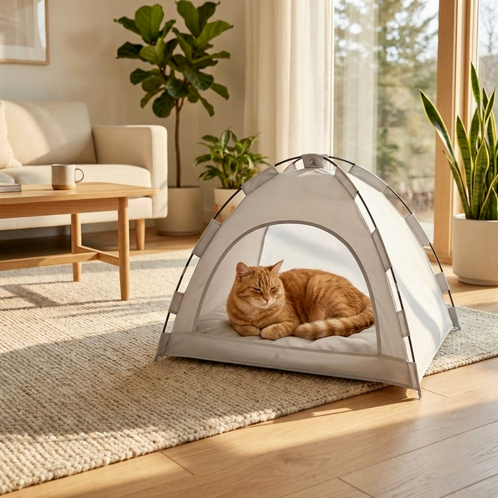 Lit Grotte Refuge HammiePets - Panier Chat Apaisant en Forme de Tente - Gris - Tailles M/L/XL