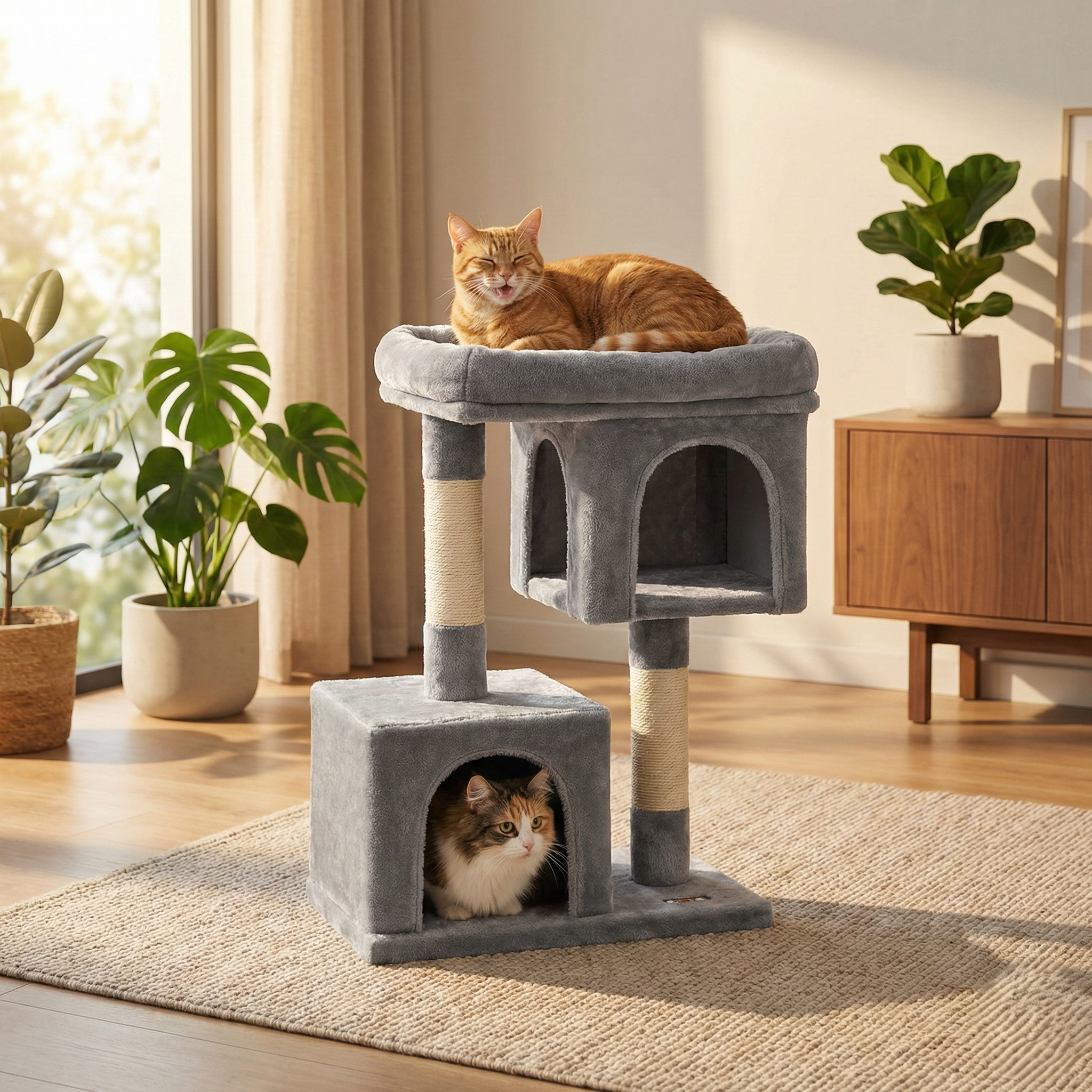 Arbre à Chat Loft Compact HammiePets - 84cm - Double Niche & Housse Lavable