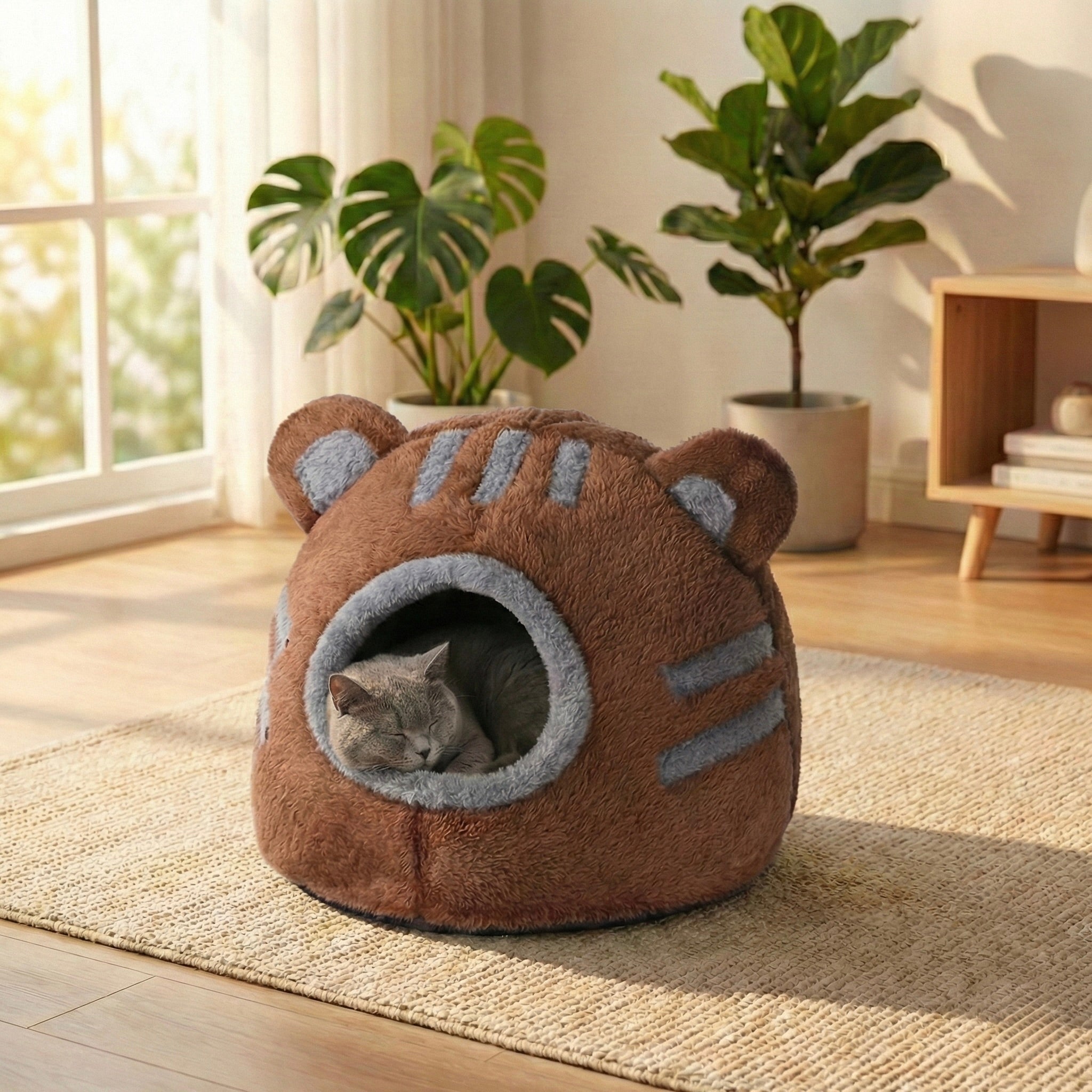 Panier Nid Cocon Ours HammiePets - Lit Apaisant Semi-Fermé - Auto-Chauffant & Déhoussable - Tailles M/L