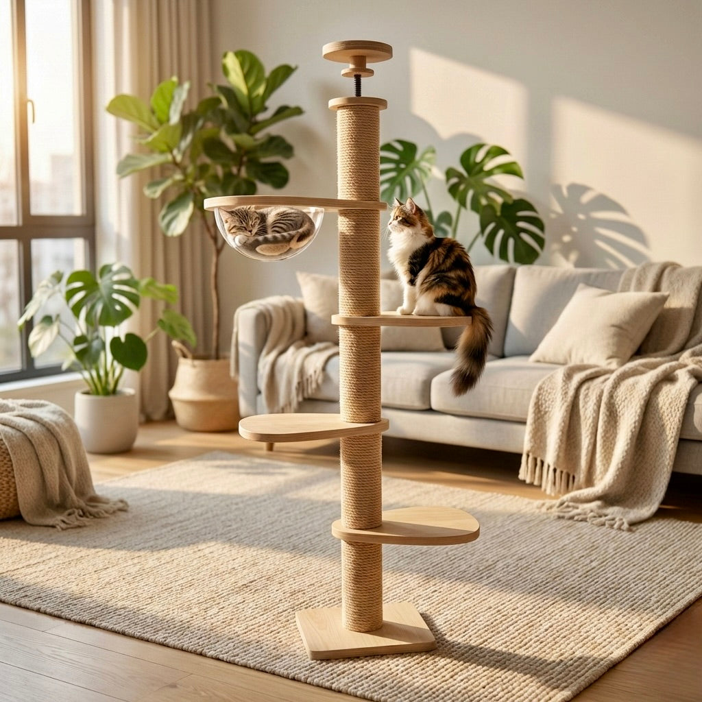 Tour d'Escalade Skyline HammiePets - Arbre à Chat Sol-Plafond 250-270cm - Sans Perçage & Télescopique