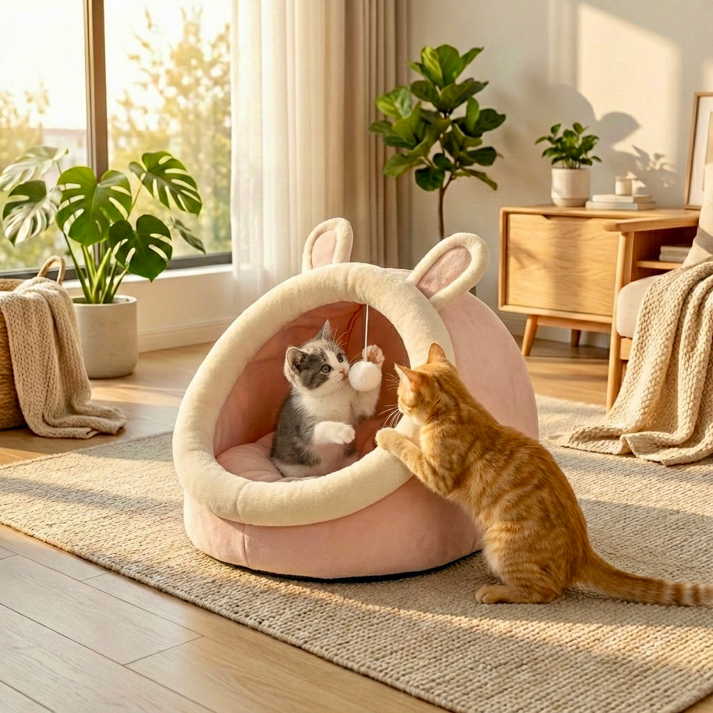 Lit Grotte Little Bear HammiePets - Panier Auto-Chauffant & Apaisant pour Chat - S/M/L