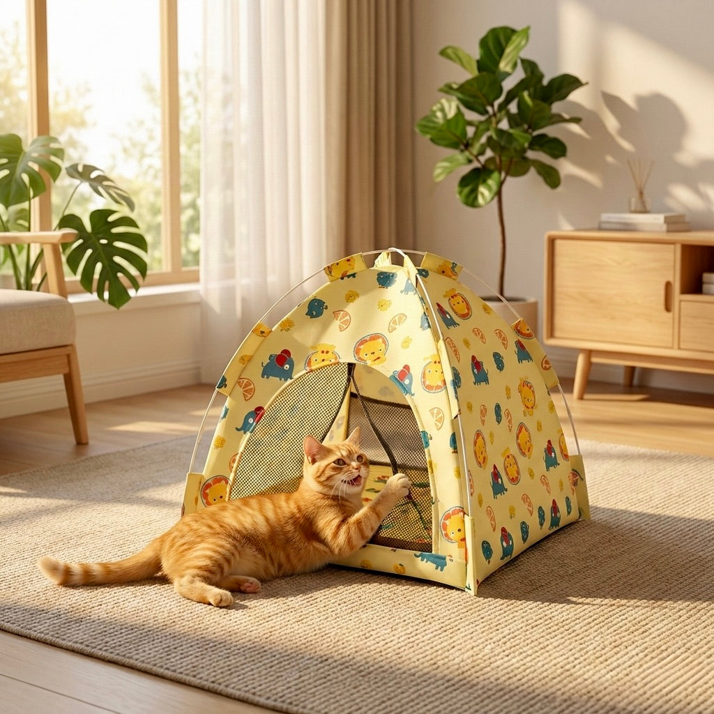 Lit Grotte Refuge HammiePets - Panier Chat Apaisant en Forme de Tente - Gris - Tailles M/L/XL