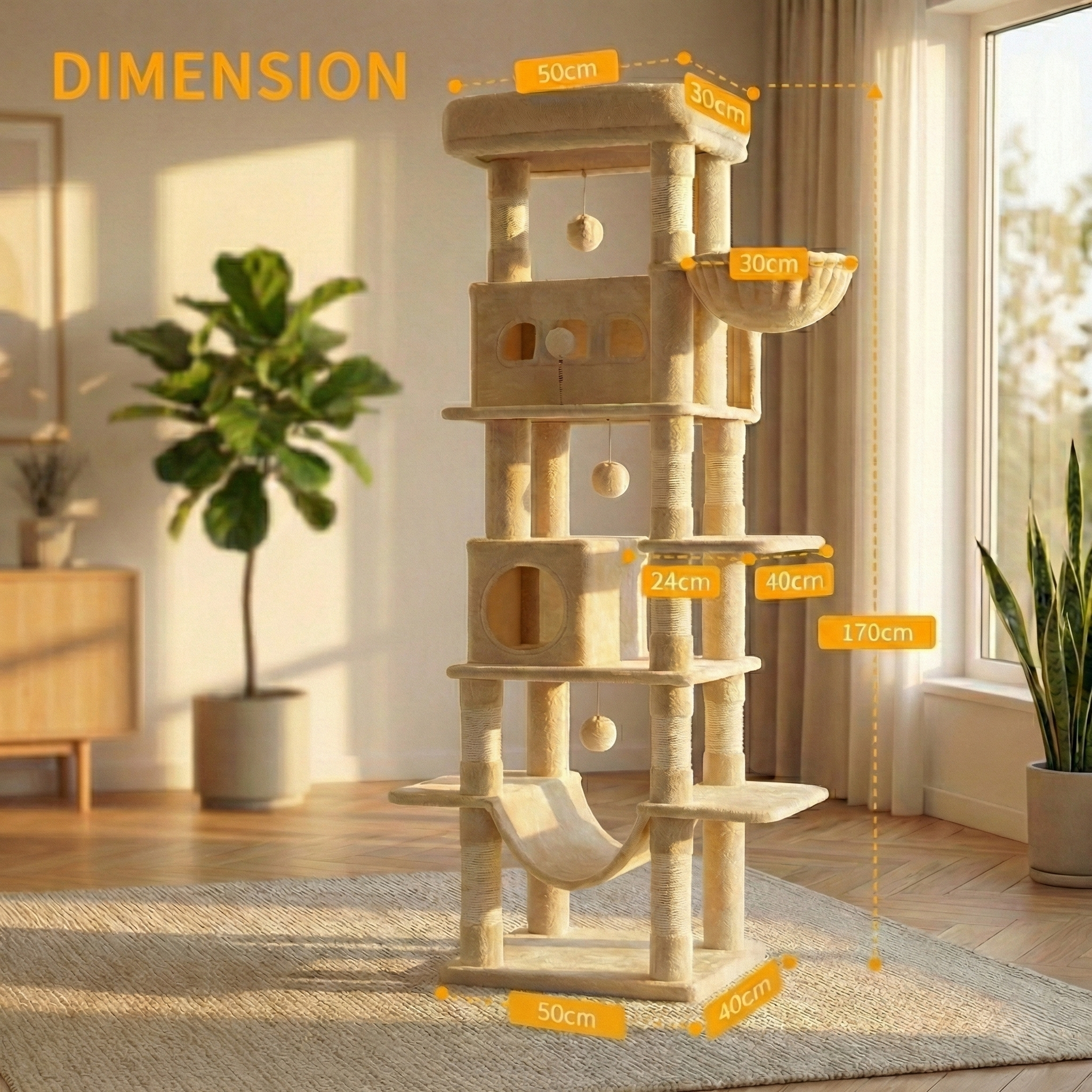 Arbre à Chat XXL SkyLounge HammiePets - 170cm - Multi-Chats & Maine Coon - Stable & Lavable