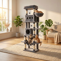 Arbre à chat XXL SkyLounge 170cm HammiePets avec 6 niveaux, idéal pour Maine Coon, en sisal et plateforme en bois.