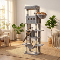 Arbre à chat XXL SkyLounge 170cm avec 6 niveaux pour Maine Coon, en sisal et plateforme confortable, par HammiePets.