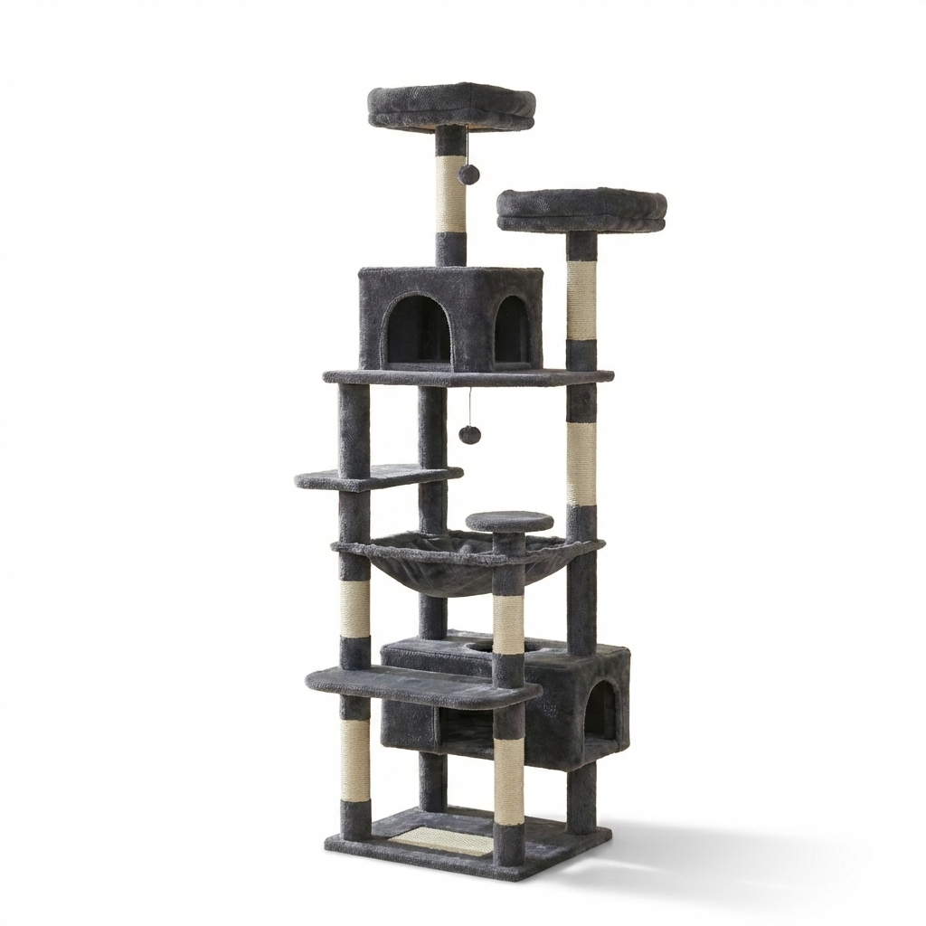Arbre à chat XXL SkyPalace 184cm pour Maine Coon, 8 niveaux, avec plateformes, sisal et espaces de repos, de la marque HammiePets.