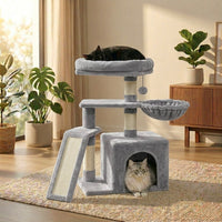 Arbre à chat compact Flexi-Tower C de 80cm avec 3 niveaux en bois et sisal, par HammiePets, pour chatons et petits chats.