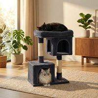 Arbre à chat compact HammiePets Loft de 84cm avec double niche déhoussable, en bois et sisal, pour chat domestique.