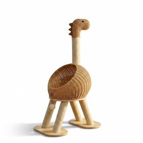 Arbre à chat design Dino 114cm en rotin tressé naturel, structure bohème pour chat, par HammiePets.