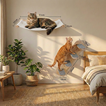 Parcours Mural SkyWalk HammiePets - Arbre à Chat Mural en Bois de Pin Massif - Modulable & Gain de Place