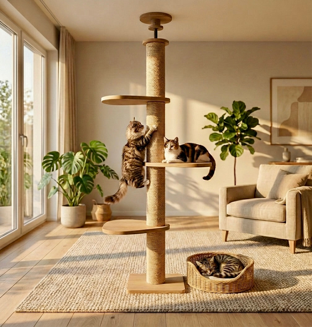 Tour d'Escalade Skyline HammiePets - Arbre à Chat Sol-Plafond 250-270cm - Sans Perçage & Télescopique