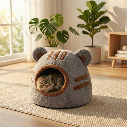 Panier Nid Cocon Ours HammiePets - Lit Apaisant Semi-Fermé - Auto-Chauffant & Déhoussable - Tailles M/L