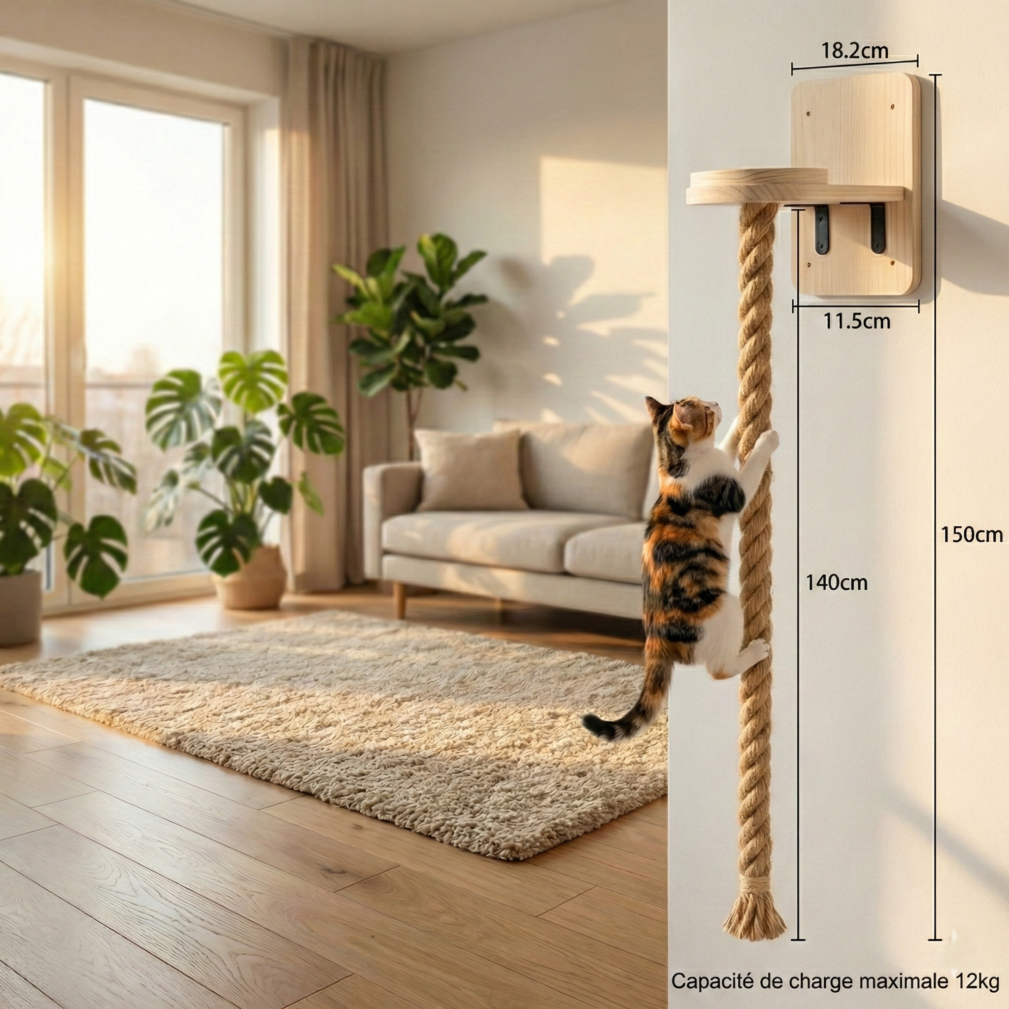 Parcours Mural SkyWalk HammiePets - Arbre à Chat Mural en Bois de Pin Massif - Modulable & Gain de Place