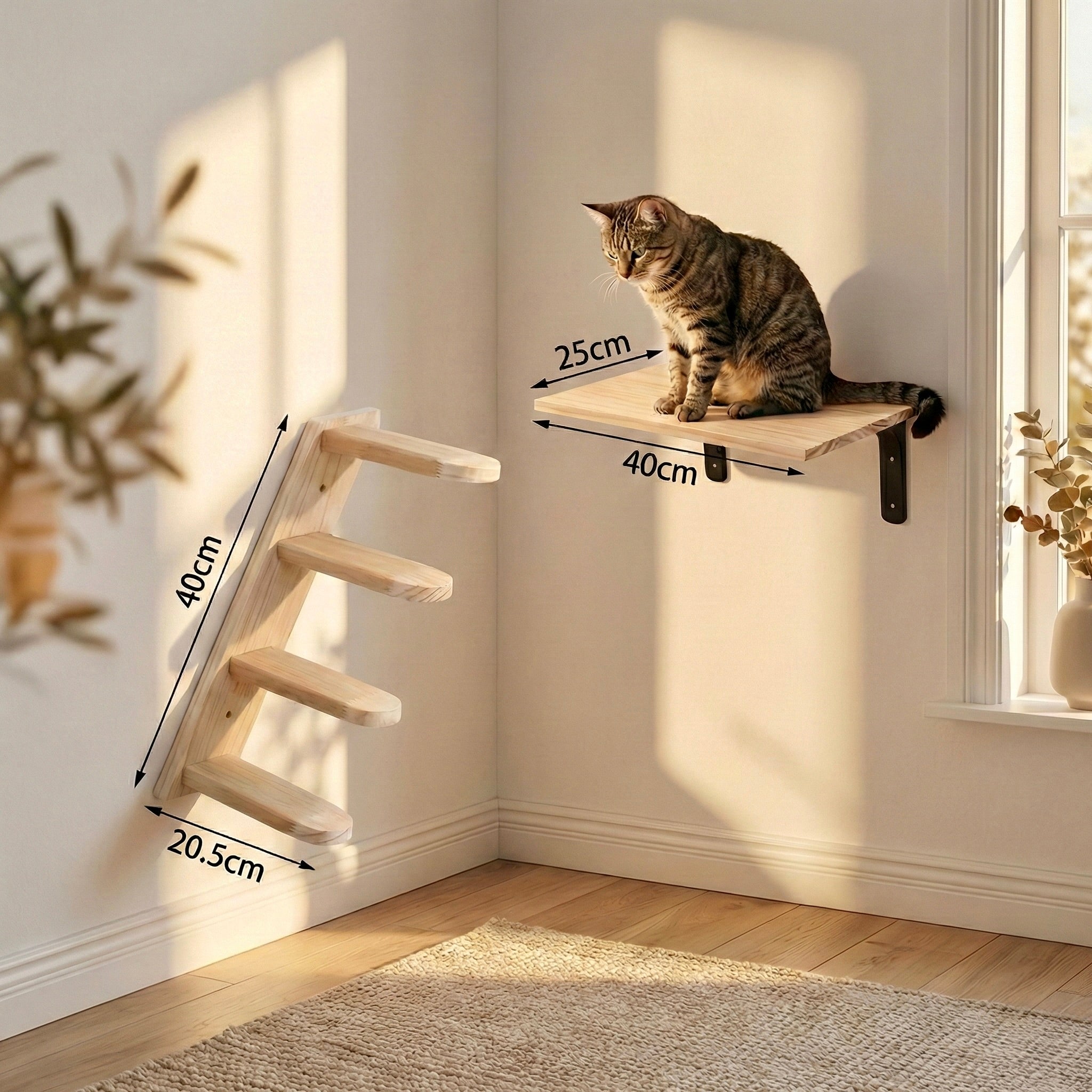 Parcours Mural SkyWalk HammiePets - Arbre à Chat Mural en Bois de Pin Massif - Modulable & Gain de Place