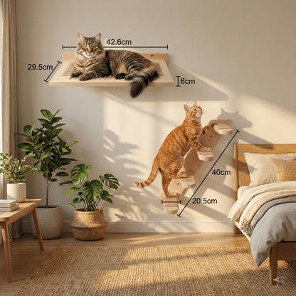 Parcours Mural SkyWalk HammiePets - Arbre à Chat Mural en Bois de Pin Massif - Modulable & Gain de Place