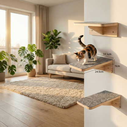 Parcours Mural SkyWalk HammiePets - Arbre à Chat Mural en Bois de Pin Massif - Modulable & Gain de Place