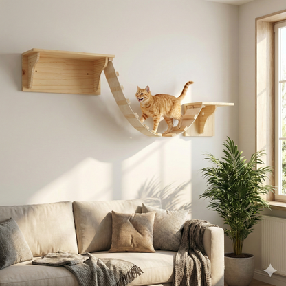 Parcours Mural pour Chat SkyWalk HammiePets - Arbre à Chat Mural en Bois de Pin Massif - Modulable & Gain de Place