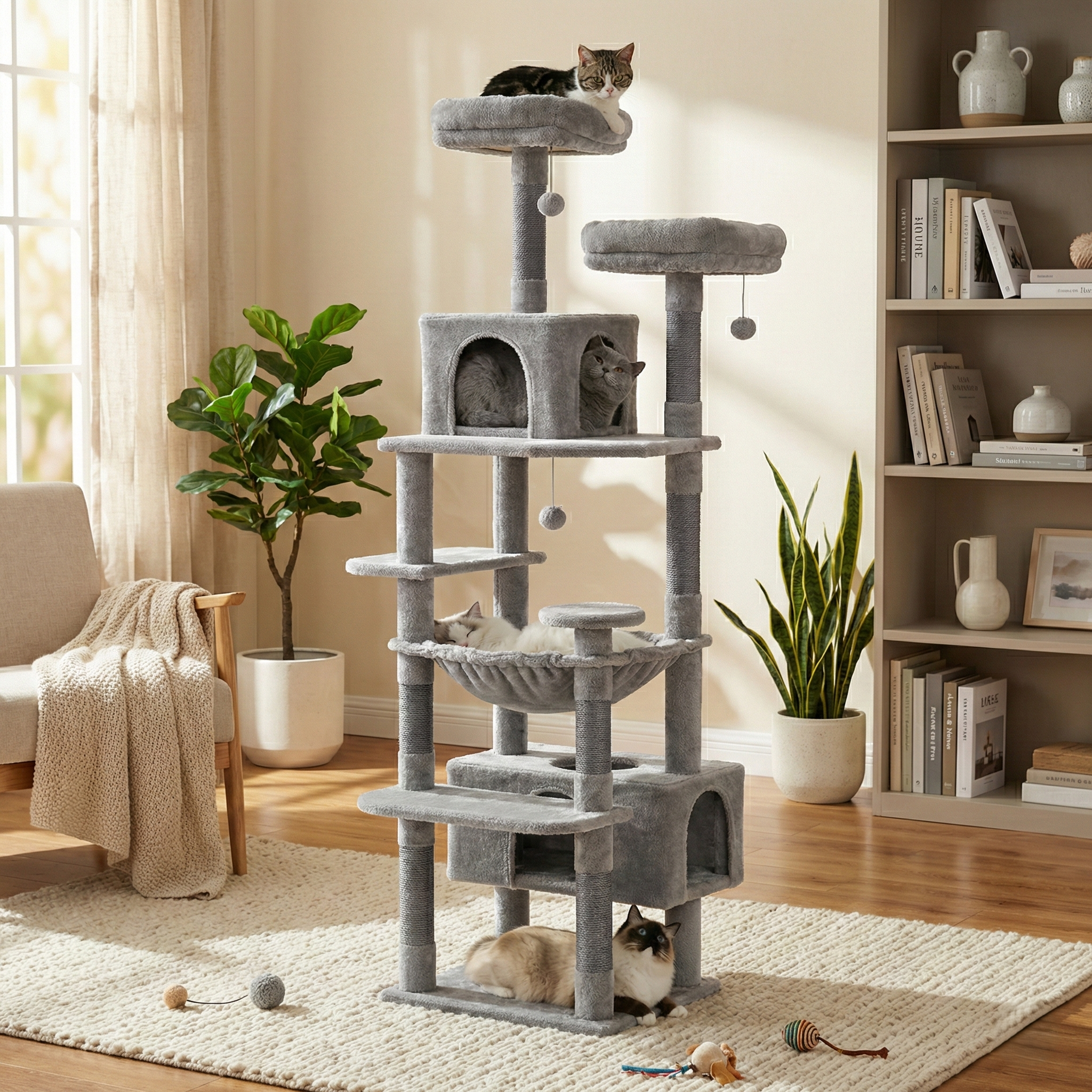 Arbre à Chat Géant SkyPalace HammiePets - Spécial Maine Coon & Multi-Chats - Hauteur 136 à 184cm