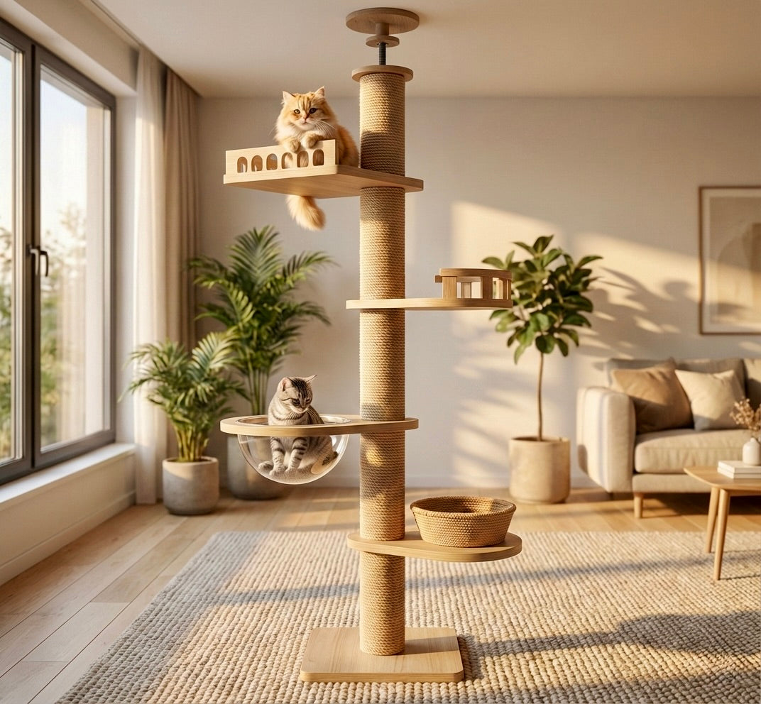 Tour d'Escalade Skyline HammiePets - Arbre à Chat Sol-Plafond 250-270cm - Sans Perçage & Télescopique