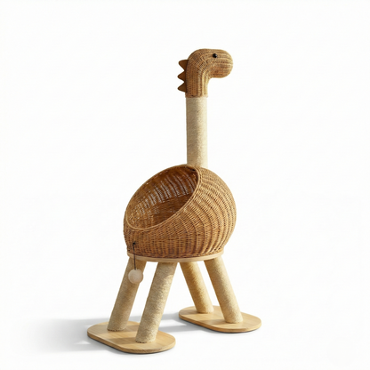 Arbre à Chat Design Dino HammiePets - 114cm - Maison en Rotin & Griffoir Sisal - Style Bohème