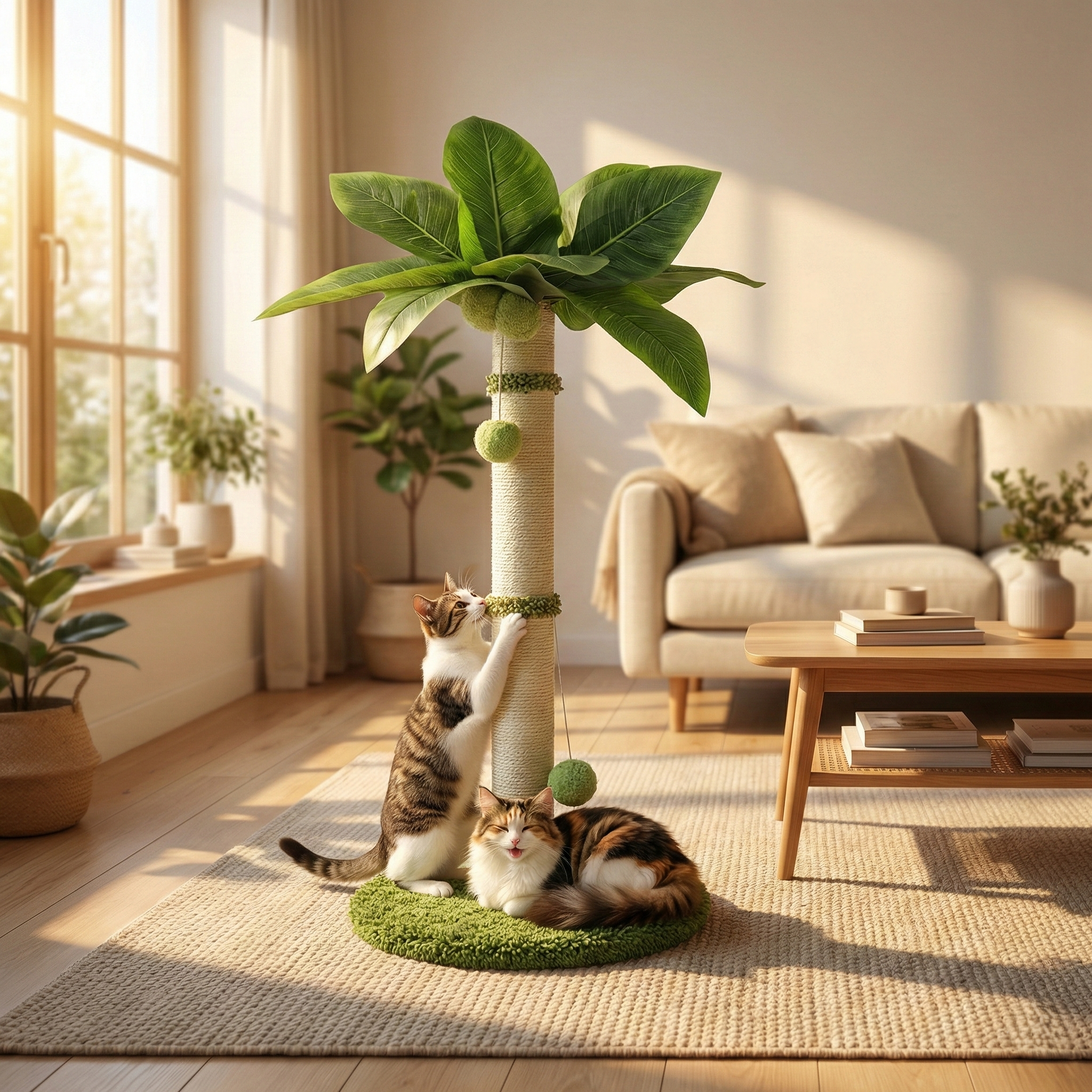 Arbre à Chat Palmier Tropico HammiePets - 70cm - Griffoir en Sisal Naturel avec Jouets Suspendus