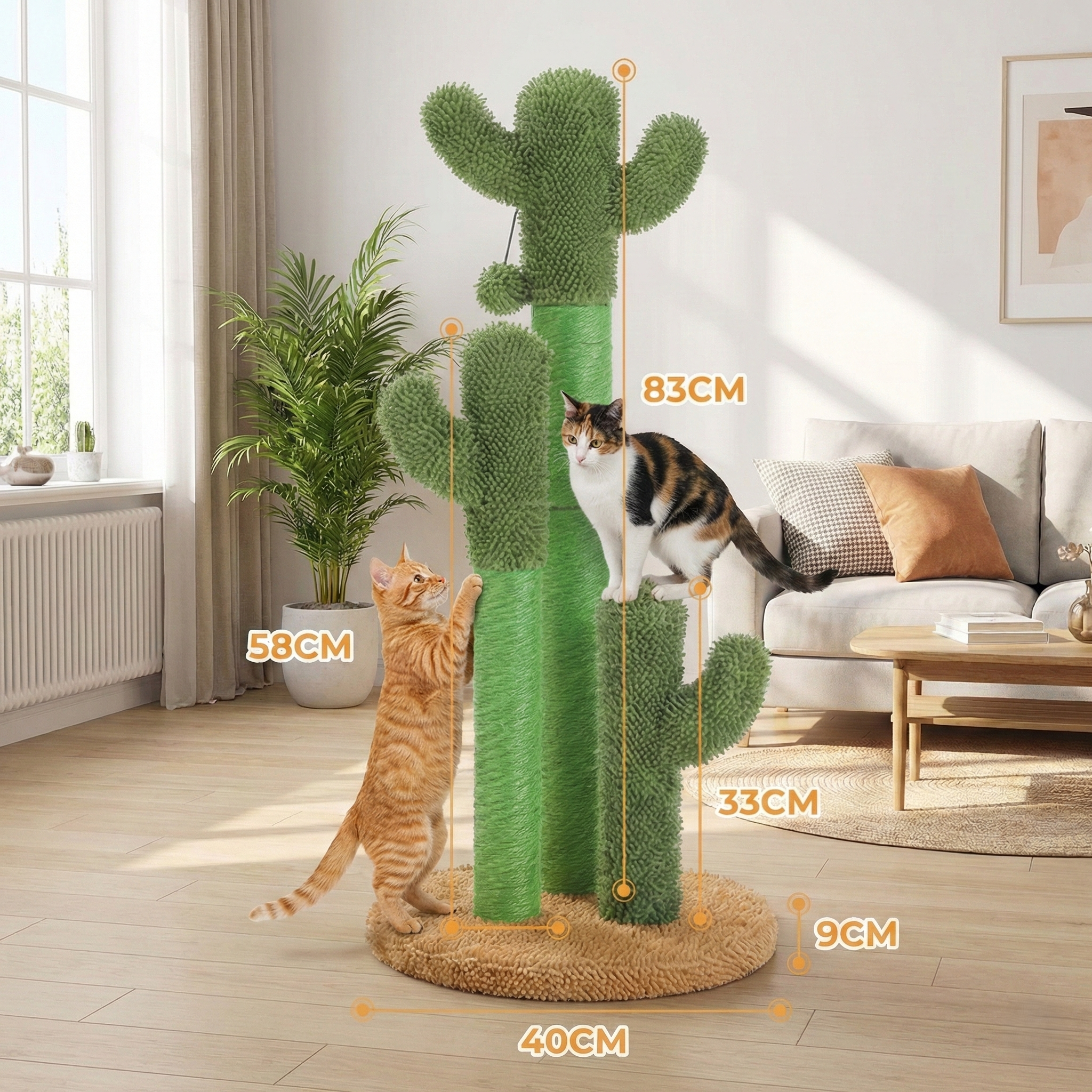 Griffoir Cactus XXL HammiePets 83cm - Arbre à Chat en Sisal Naturel pour Maine Coon et Grands Chats - Vert