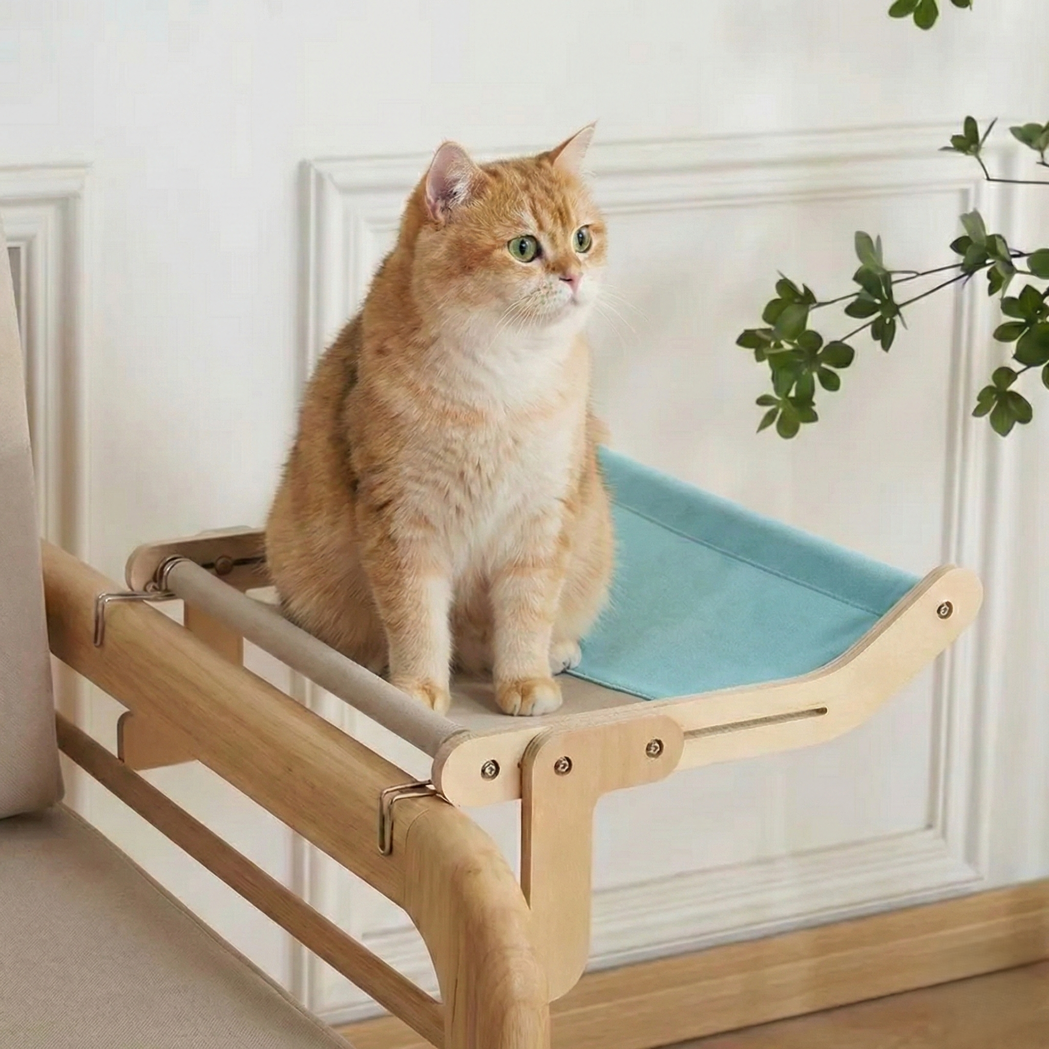 Hamac de Fenêtre Trône Panoramique HammiePets - Supporte 20kg - Lit Suspendu sans Perçage - Bois & Canvas