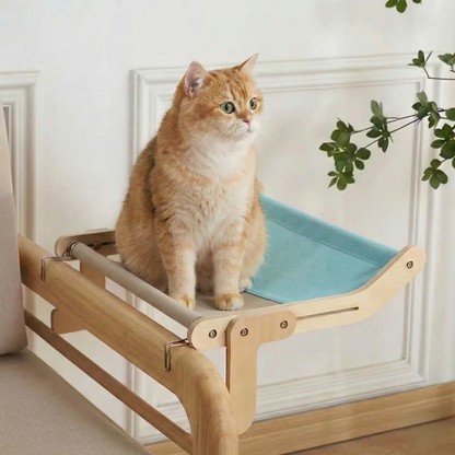 Hamac de Fenêtre Trône Panoramique HammiePets - Supporte 20kg - Lit Suspendu sans Perçage - Bois & Canvas