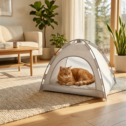 Lit Grotte Refuge HammiePets - Panier Chat Apaisant en Forme de Tente - Gris - Tailles M/L/XL