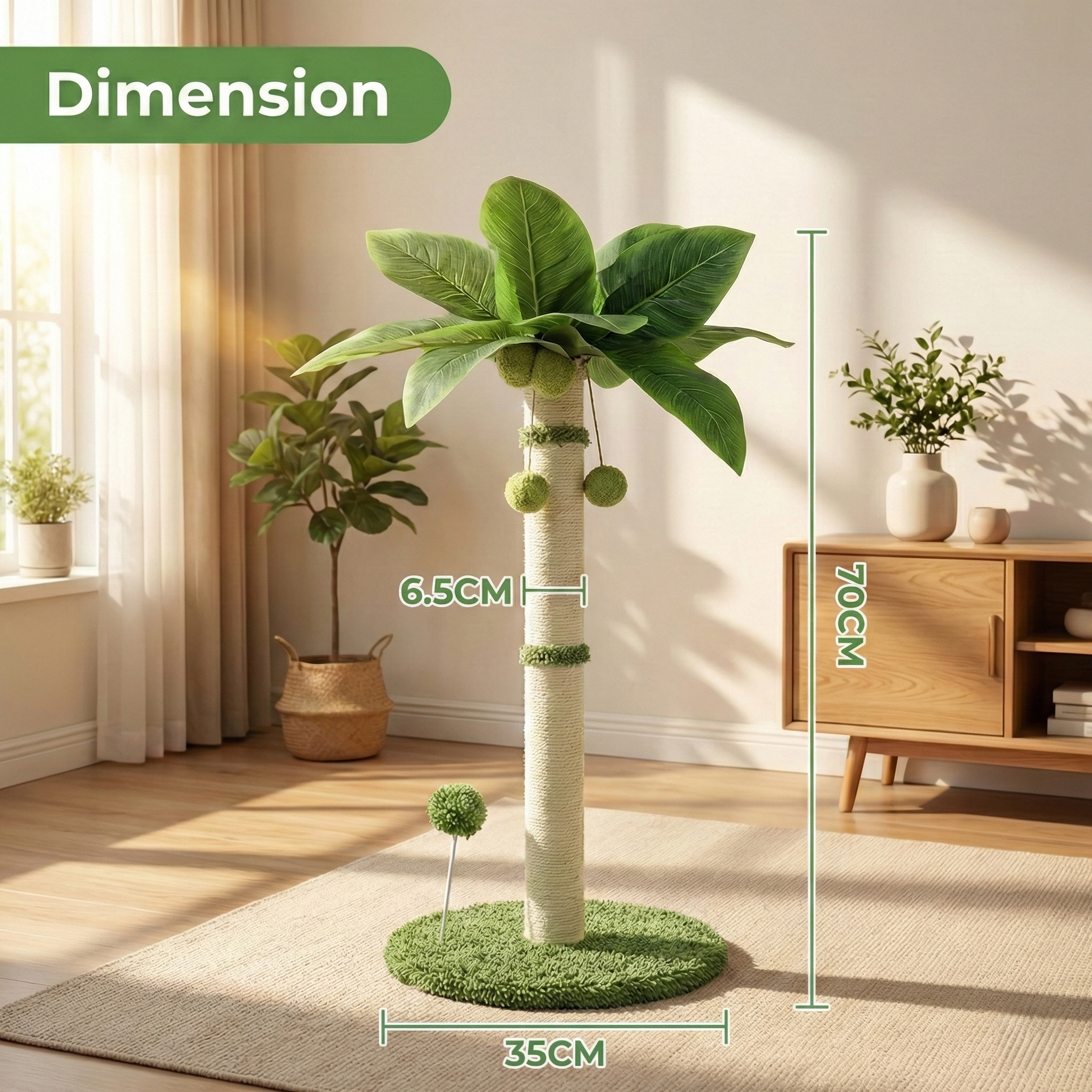 Arbre à Chat Palmier Tropico HammiePets - 70cm - Griffoir en Sisal Naturel avec Jouets Suspendus