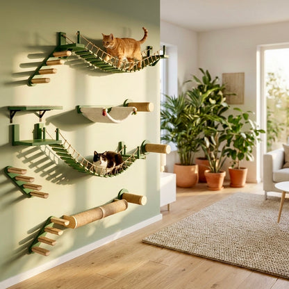 Parcours Mural SkyWalk HammiePets - Arbre à Chat Mural en Bois de Pin Massif - Modulable & Gain de Place